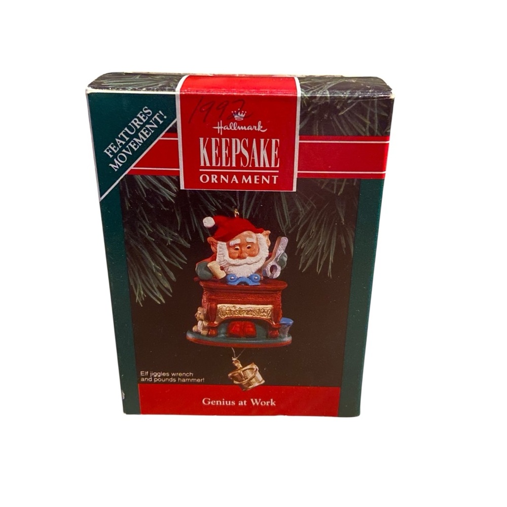 Hallmark Keepsake Ornament 1992 Genius at Work Santa Claus Movement Workbench